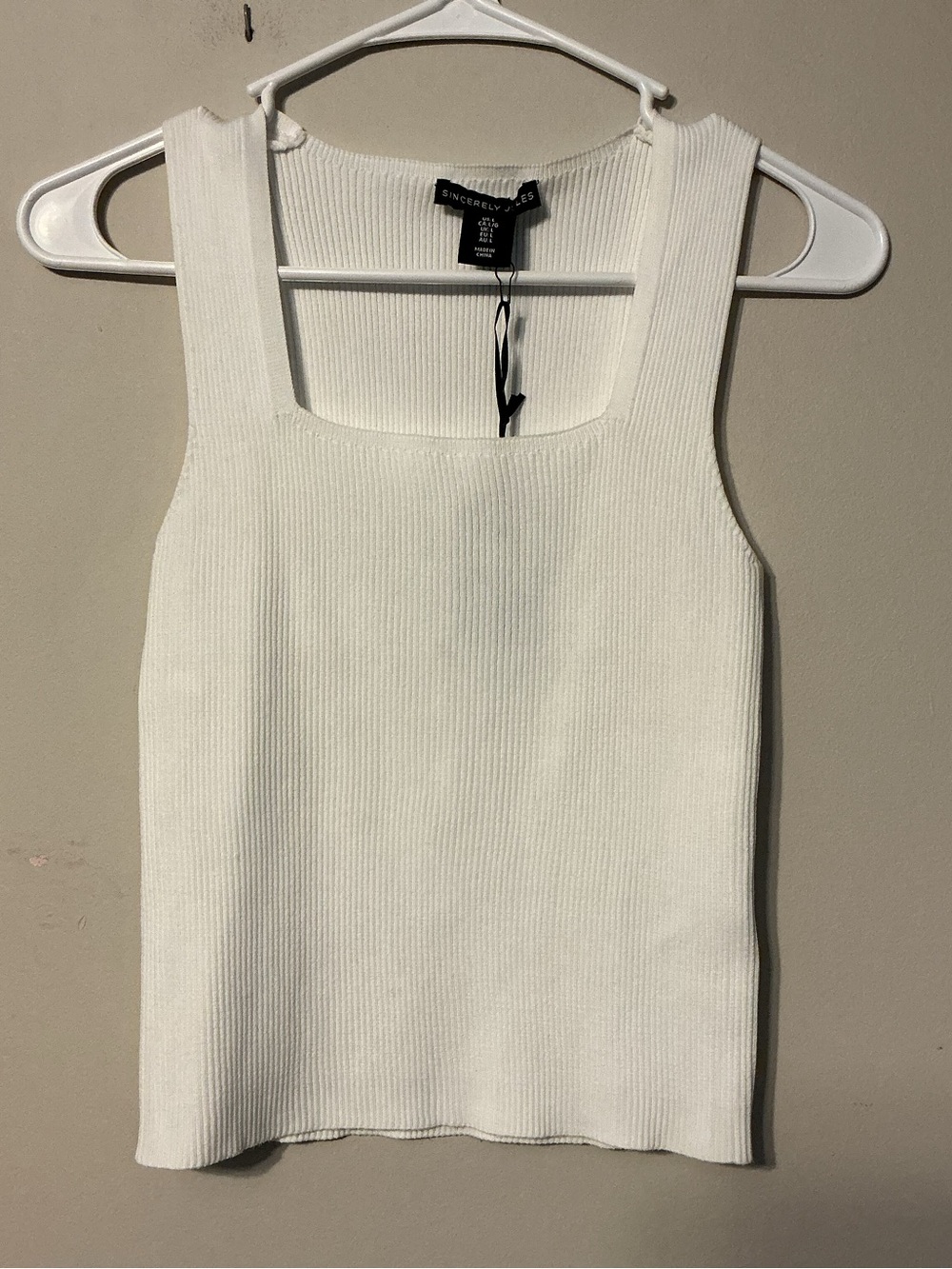 Sincerly Jules Cream Ribbed Square-Neck Tank